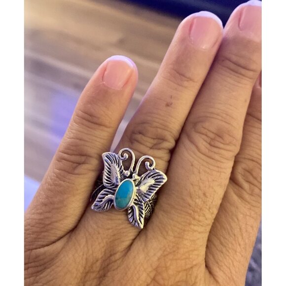 NEW Sterling Silver Butterfly and Mojave Turquoise Ring Size 7 - Picture 4 of 4